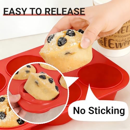 CAKETIME Silicone Muffin Pans for Baking, 2 Packs Jumbo 6 Cups and Mini 24 Cups for Baking Muffins, Cupcakes, Egg Bites, and Frittatas