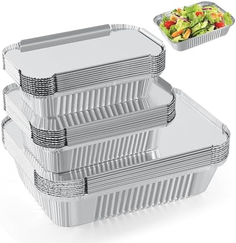 Notwoe® 30 Pack Disposable Aluminum Pans with Lids, 10x7.5 and 7.3x5.3 Square 6.9x4.3 Square Combo Set, Disposable Baking and Cake Pan. (30-Pack w/Lids)