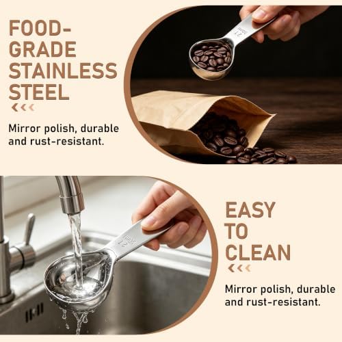 2 Pack Silver Coffee Scoop Set, 1 & 2 Tbsp Stainless Steel for Coffee