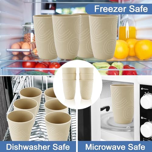 16oz Plastic Drinking Cups, Water Cups Set of 6 (Beige)