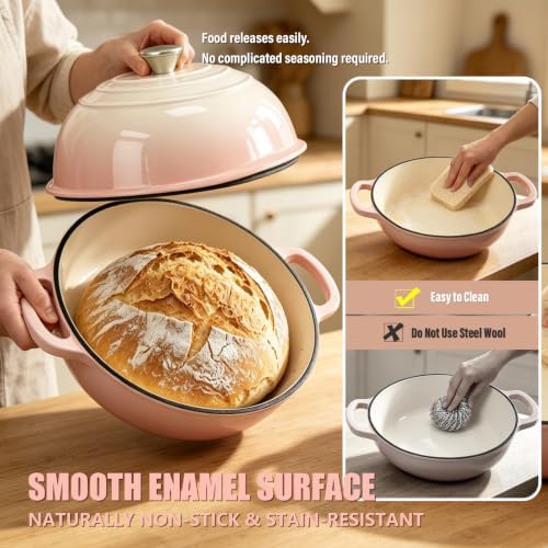Cast Iron Bread Dutch Oven 6QT Cream Enameled with Lid