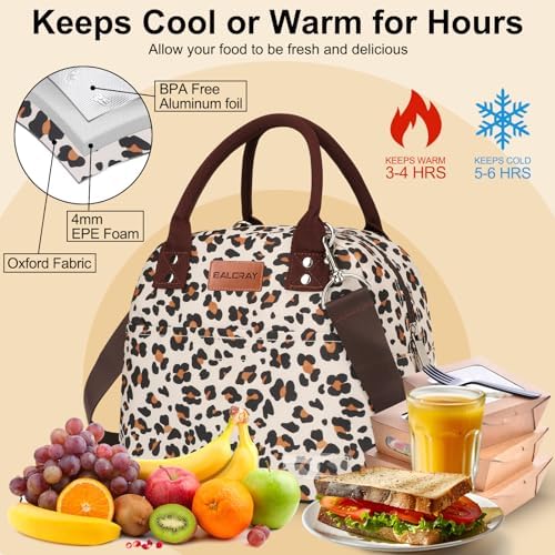 BALORAY Lunch Bag for Women Men Adult Lunch Box (Leopard Long Strap),M