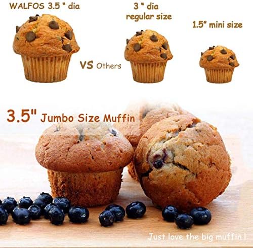 Walfos Silicone Texas Muffin Pan Set- 6 Cup Jumbo Silicone Cupcake Pan, Non-Stick, Just Release! Perfect for Egg Muffin, Big Cupcake - BPA Free and Dishwasher Safe, Set of 2