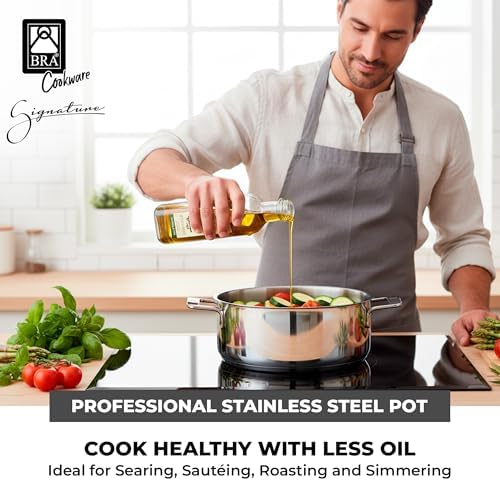 BRA COOKWARE Signature Stainless Steel Stock Pot w/Lid | 9.5 Inches 4 Qt