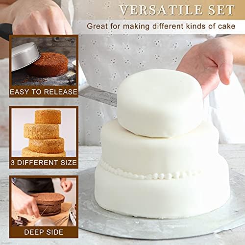 E-far Deep Cake Pan Set of 3 (6/8/9½ Inch), Stainless Steel Round Cake Pan