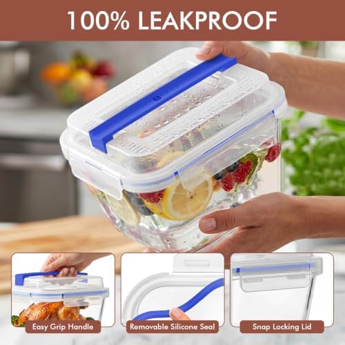 Razab 2700ml / 91oz / 11.5 Cups Large Glass Food Storage Container with Lid - Leakproof Glass Meal Prep Container for Roasting & Storing Leftovers, Glass Lunch Container, Microwave & Oven Safe