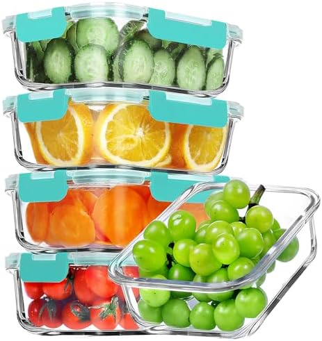 VERONES 5 PACK 36 OZ Glass Meal Prep Containers Set with Lids, Green