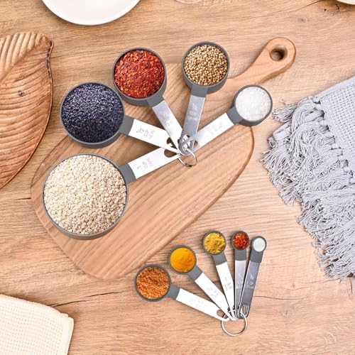 Measuring Cups and Spoons Set, 10-Piece with Stainless Steel Handles, Grey