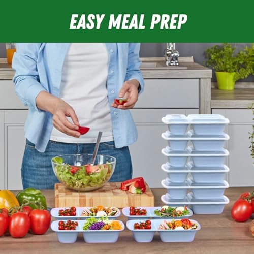 Dealusy 50 Pack 28 oz Meal Prep Containers with Lids 2-Compartment, Blue