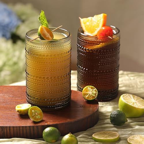 Moretoes 12 Oz Gray Hobnail Drinking Glasses Set of 6 Water Glass Cups