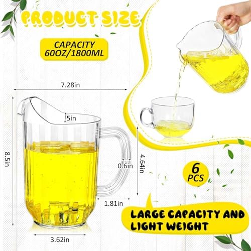 Tessco for you 6 Pcs Plastic Water Pitchers, 60 Ounce, Classic