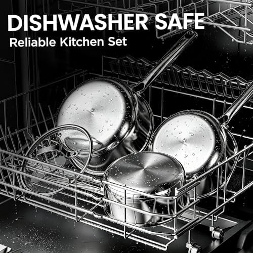 Cooker King 3QT Stainless Steel Saucepan with Tempered Glass Lid, Metal Utensils Safe, No Coating (PFAS/PFOA/PTFE Free), Dishwasher-Friendly, Oven-Safe Up to 900°F, Induction Ready