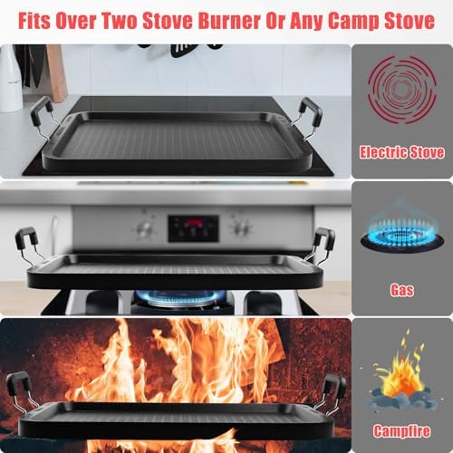 Vayepro 2-Burner Griddle Pan, 22 Inch Nonstick Stovetop Griddle for Gas & Glass Cooktops, Aluminum Grill Pan with Handles, Large Double Burner Griddle for Kitchen, Camping & Outdoor Cooking