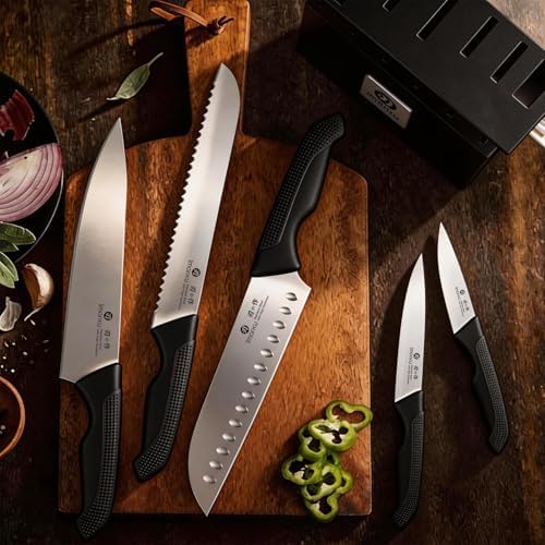 imarku 14-Piece Premium Knife Block Set, Black Kitchen Knife Set with Block and Build-in Sharpener, High-Carbon Stainless Steel Knives for Lasting Sharpness, Dishwasher Safe, Gift for Men