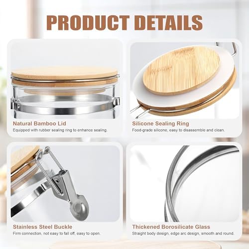 47 oz/1350ml Clear Glass Storage Canister with Airtight Bamboo Lid, Large Decorative Container Jar for Coffee Spice Candy Salt Tea Cookie Condiment Pepper Sugar Overnight Oatmeal Snacks