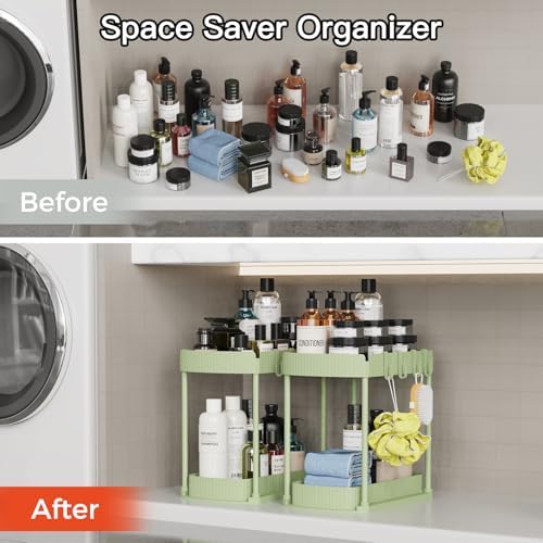 2 Packs Under Sink Pull-Out Storage Organizers, 14.8 Inches, Green