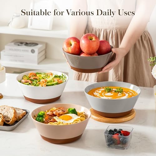 MALACASA Salad Bowls Set of 4, Soup Bowls for Kitchen, 60oz Ceramic Bowl