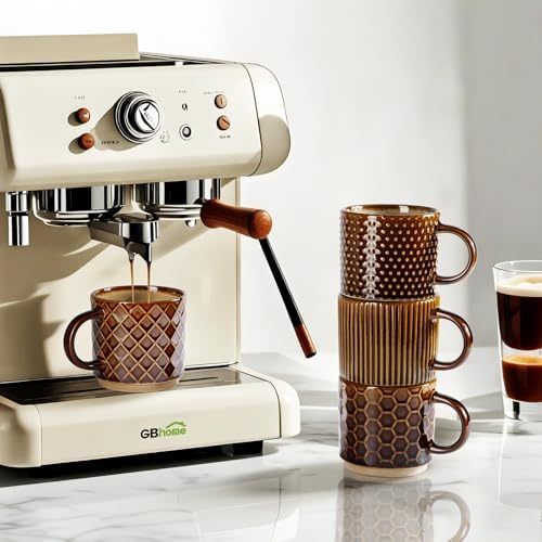 GBhome 6 OZ Stackable Coffee Mugs Set of 4, Ceramic Coffee Cups Set