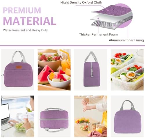 Lunch Bag for Women & Men Adult Insulated Lunch Box, Small Leakproof Cooler Food Lunch Containers Reusable High Capacity Lunch Tote Bags for Work, Travel, Outdoor - Deep purple