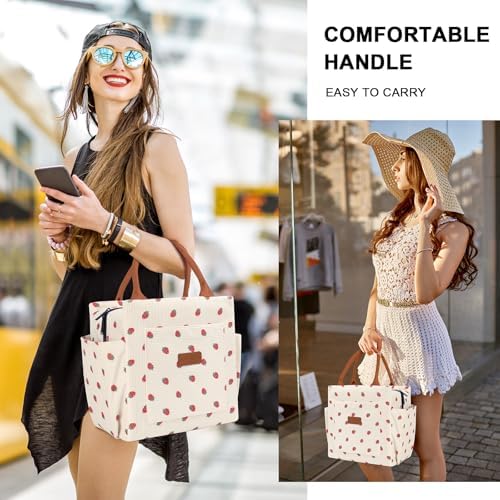 Joymee Lunch Bag Women Insulated Reusable Lunch Box- Corduroy Strawberry