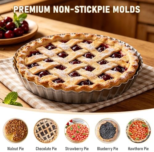 2 Pack 9 Inch Tart Pan with Removable Bottom Non-Stick Carbon Steel Quiche Pan for Oven Baking Molds for Pies Quiches Fruit Tart Cake with Fluted Edges, Silver (1 Inch Deep)