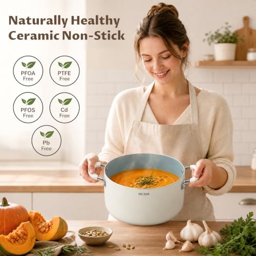 BEZIA 8QT Non Stick Stock Pot with Lid, Ceramic Induction Cooking Pot