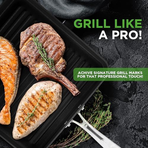 NutriChef 11’’ Nonstick Griddle & Grill Pan – Dishwasher Safe, PFOA-Free, Even Heat Distribution, Compatible with Gas, Ceramic, and Halogen Cooktops, Sturdy Handles for Easy Grip, Hard-Anodized Pan