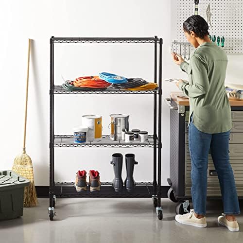 Amazon Basics 4-Shelf Adjustable Heavy Duty Steel Wire Rack Storage Shelving, Sturdy Garage Shelving, 350 lbs Capacity Per Shelf, Easy No-Tool Assembly, 36" x 14" x 54", Black