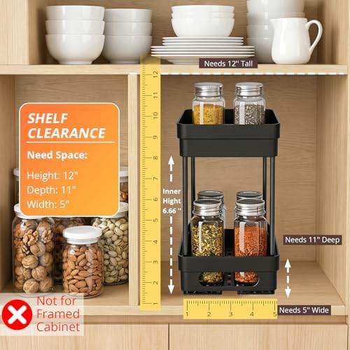 3 Pack Pull Out Spice Rack Organizer for Cabinet, Slide Out Spice Racks Organizer, Spice Cabinet Organizers, Cabinet Size Need:12'' Highx11'' Deepx5'' Wide,Each Tier Hold 10 Spice Jar- 2 Tier,3 Colors
