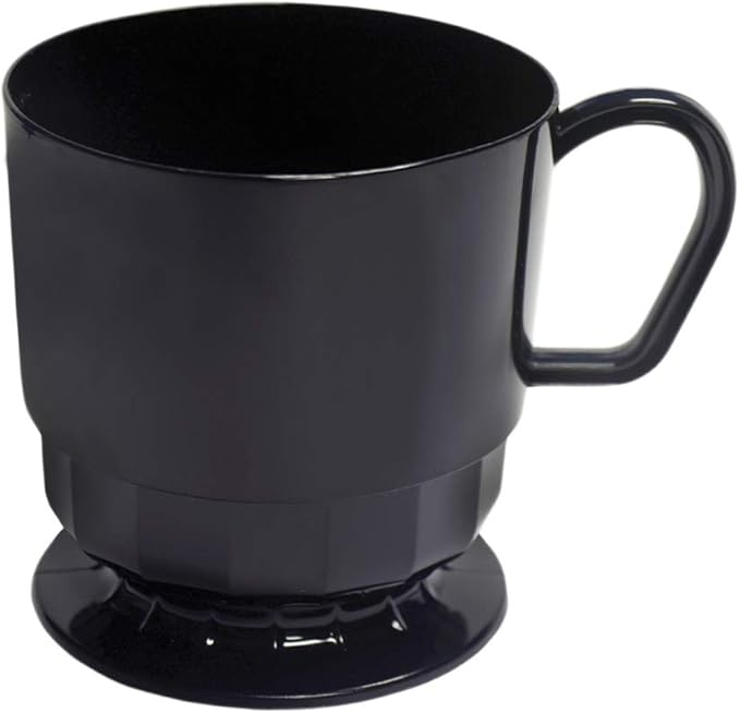 Party Essentials 8-Ounce Hard Plastic Coffee Cup/Tea Mug with Handle, 20-Count, Deluxe Black (Pack of 10)