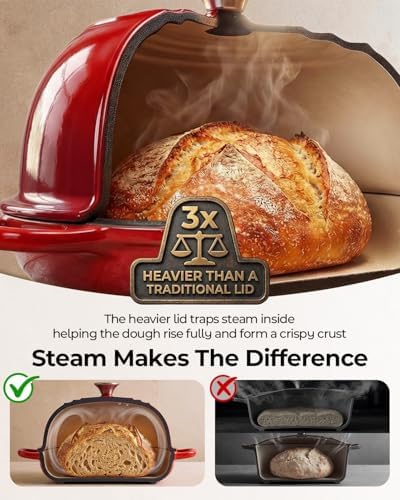 5QT Enameled Cast Iron Sourdough Bread Oven & Starter Kit, Red