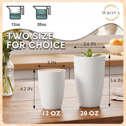 Wrova Wheat Straw Cups Set of 6 Good Alternative to Plastic Cups Reusable 12 oz Unbreakable Drinking Cup Reusable Dishwasher Safe Water Plastic Kitchen Glasses - White