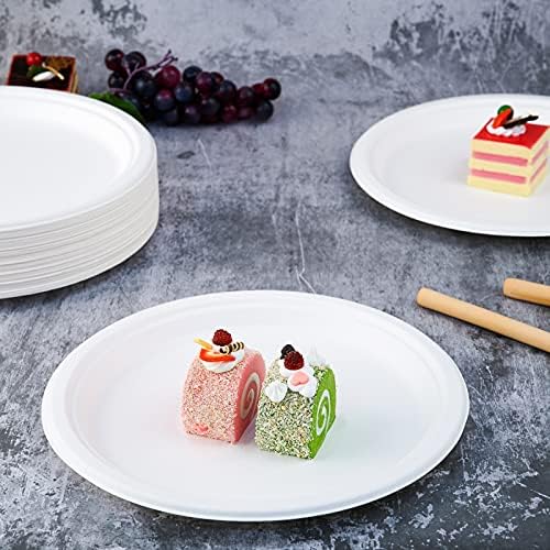 Vplus 150 Pack Compostable Bagasse Paper Plates 10.25 inch, White