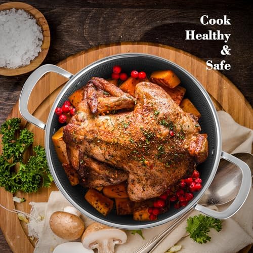 Hybrid Nonstick 5.2 QT Stock Pot with Tempered Glass Lid, Stay-Cool Handles, Dishwasher & Oven-Safe Up to 500°F, Non-toxic PFOA Free Induction Ready, Compatible with All Cooktops