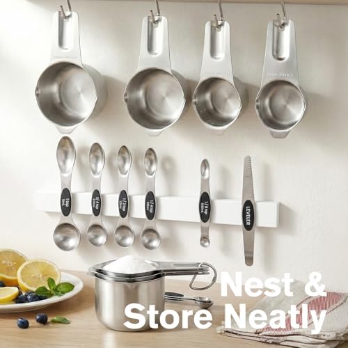 ChefAide Magnetic Measuring Cups & Spoons Set of 15 with Leveler