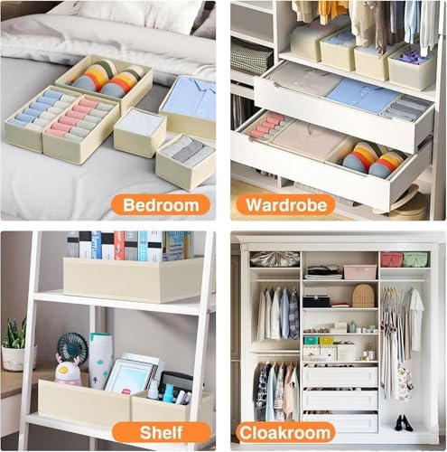 Drawer Organizer Clothes, Nursery Dresser & Closet Storage, Beige, 15 Pack