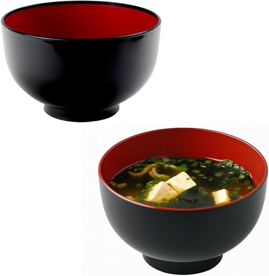 JapanBargain, 2-Pack Authentic Japanese Plastic Ramen Bowl, Black and Red Lacquered Style Noodle Soup Bowl, Made in Japan, Food Safe BPA Free, Microwave and Dishwasher Safe, 23oz