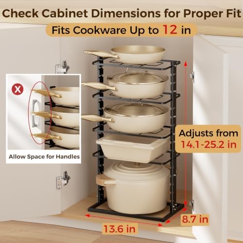 LAMU Pots and Pans Organizer Under Cabinet, 5 -Tier Dual-Pillar Design