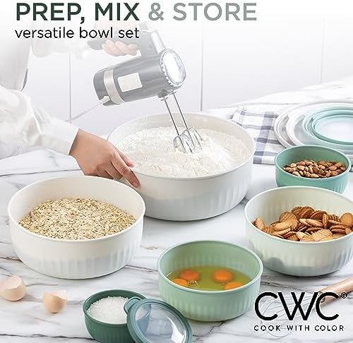 COOK WITH COLOR Prep Bowls with Lids- Wide and Deep Nesting Plastic Small Mixing Bowl Set with Lids, 12 Piece Set - Wide Bowls, Green