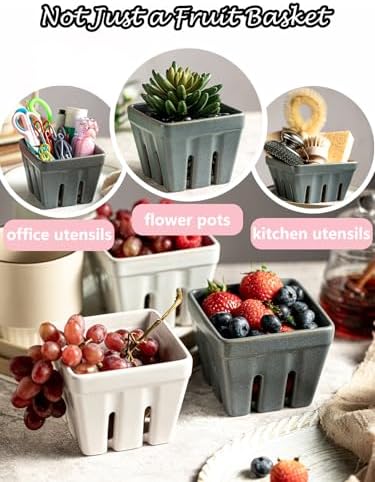 Gomakren Ceramic Berry Bowl Set of 2 Square Strawberry Basket, Slate Blue