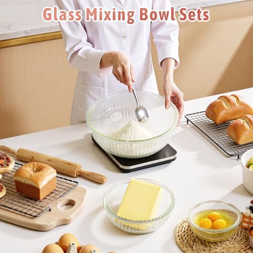 Glass Mixing Bowls with Lids Sets, 5 PCS Serving Bowls for Party or Kitchen