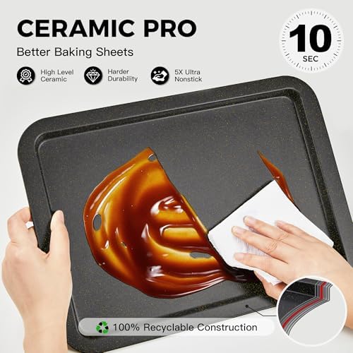 HONGBAKE Ceramic Baking Sheet Pan Set of 3, Easy to Grab, Non-Toxic