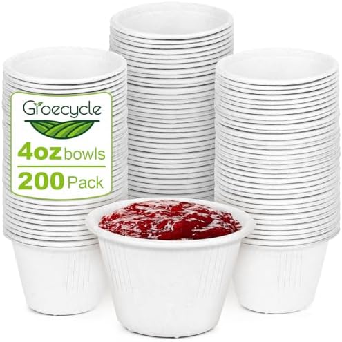 Small Paper Bowls 4 oz, 200 Pack White Bagasse