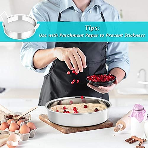 P&P CHEF 9.5 Inch Cake Pan Set of 2, Stainless Steel Round Baking Cake Pans