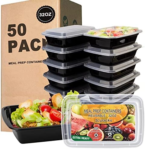 Ezalia 50 Pack- Meal Prep Containers 32oz, Plastic Food Prep Containers Reusable, Leakproof To Go Food Containers with Lids, BPA-Free, Microwave/Dishwasher/Freezer Safe