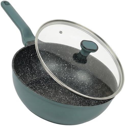 Ravelo Nonstick Wok Pan with Glass Lid, 11.8in Die Cast Stir Fry Pan