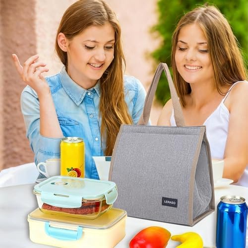 Insulated Lunch Bag for Work, 10.2"x5.9"x10.2" Oxford Waterproof Lunch Tote, Thermal Lunch Box for Office, Picnic & Outdoor, Grey Canvas Tote Bag