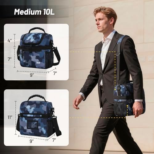 MIER Insulated Lunch Box Bags for Men Women, Dual Compartment, Camo