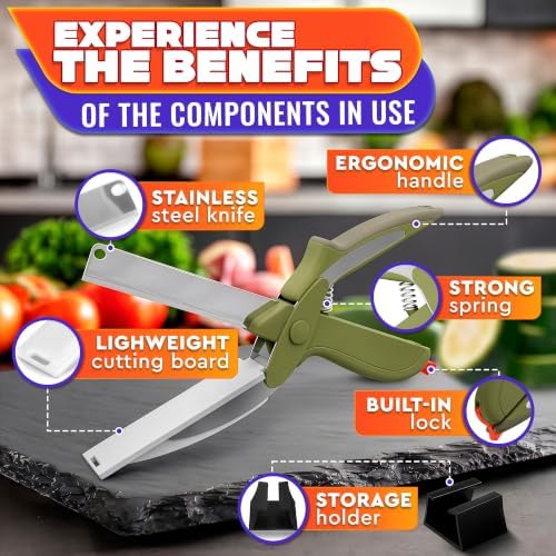 2 in 1 Kitchen Scissors for Food with Cutting Board, Safety Lock
