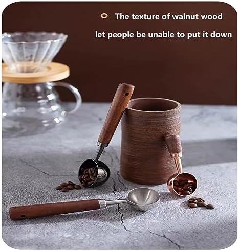 Vintage Coffee Measuring Spoon - 304 Stainless Steel,Coffee Scoop, 10g Capacity, Walnut Handle - Perfect for Coffee, Tea, and More (Gunmetal)